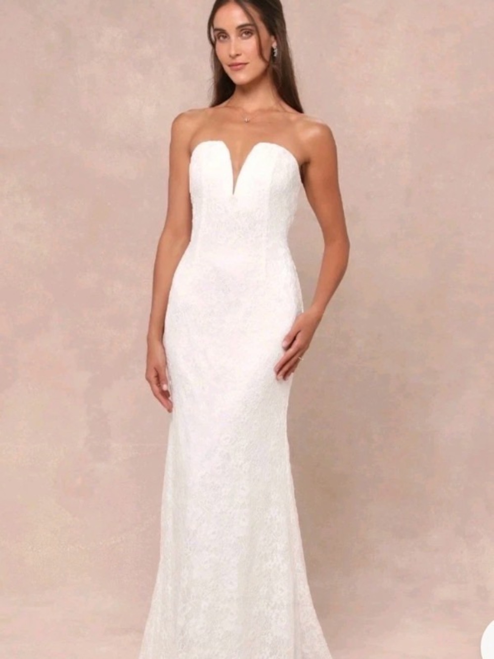 Lulus Strapless White Lace Mermaid Dress XS